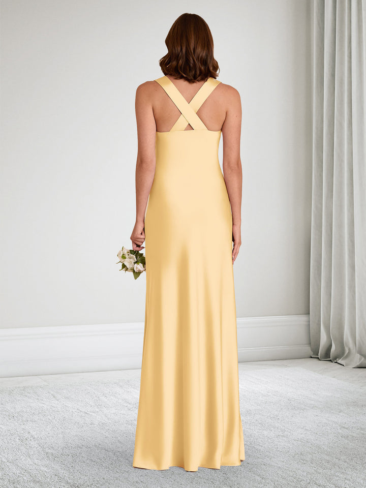 A-Line/Princess V-Neck Sleeveless Floor-Length Ruched Maternity Bridesmaid Dresses