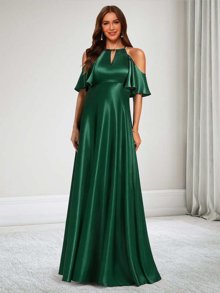 A-Line Cold Shoulder Sleeveless Floor-Length Maternity Bridesmaid Dresses
