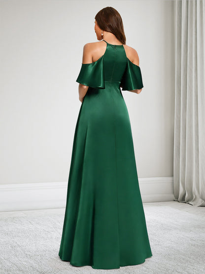 A-Line Cold Shoulder Sleeveless Floor-Length Baby Shower Bridesmaid Dresses