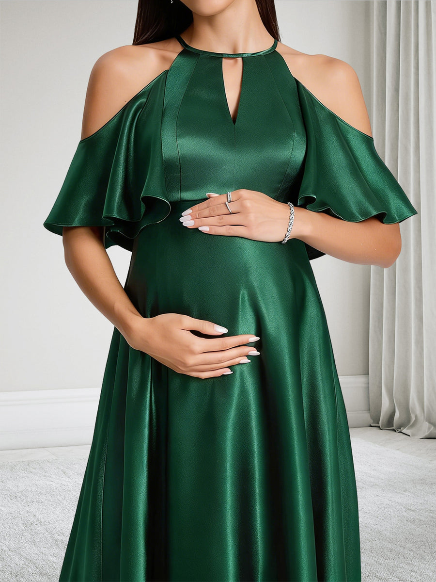 A-Line Cold Shoulder Sleeveless Floor-Length Baby Shower Bridesmaid Dresses
