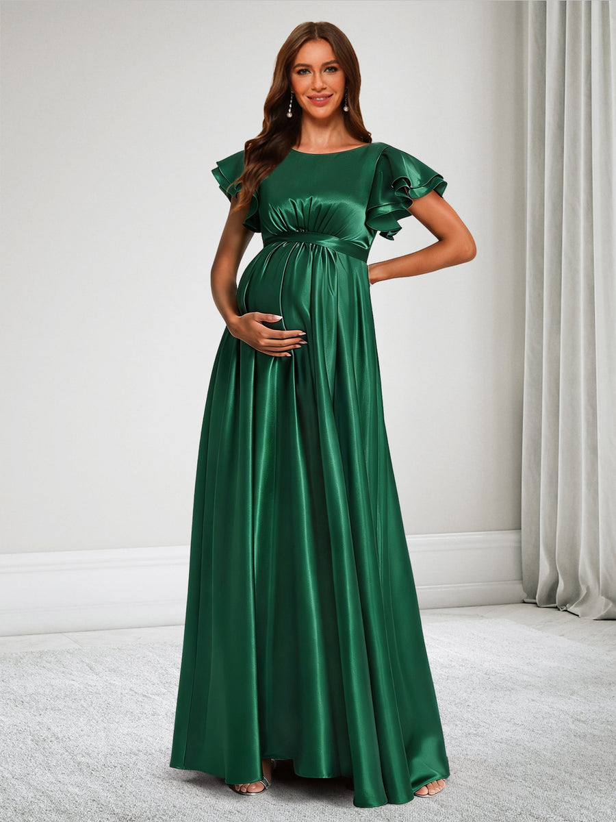 A-Line Crew Neck Floor-Length Baby Shower Bridesmaid Dresses With Ruffles