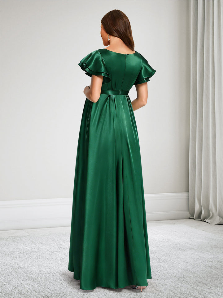 A-Line Crew Neck Floor-Length Maternity Bridesmaid Dresses With Ruffles