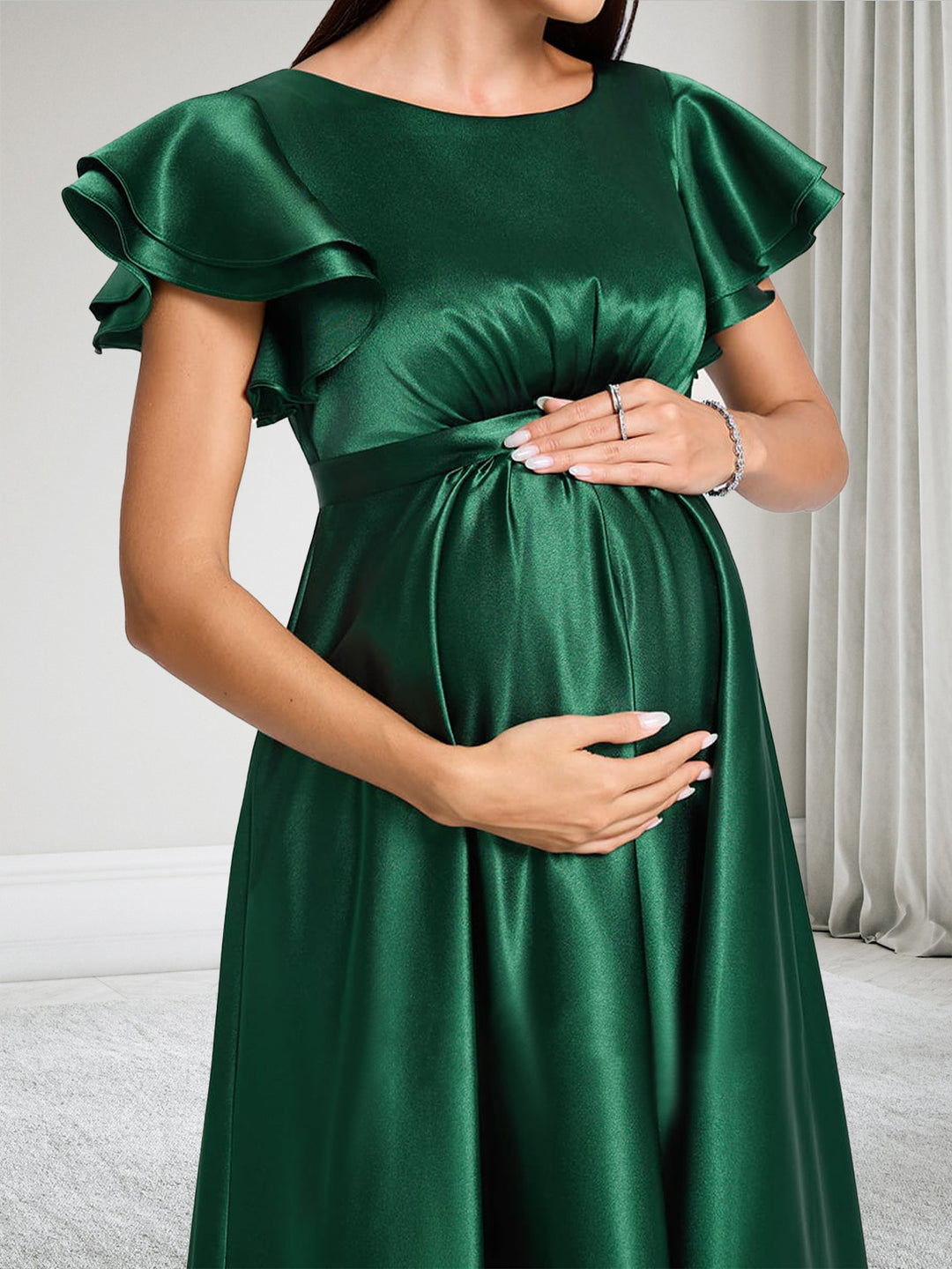 A-Line Crew Neck Floor-Length Maternity Bridesmaid Dresses With Ruffles