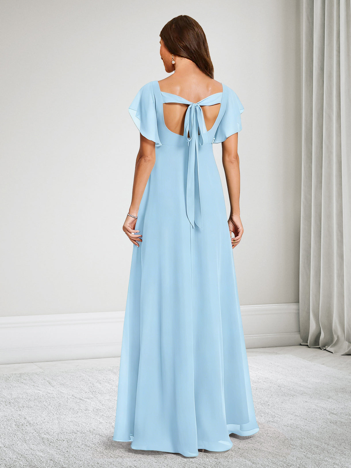 Chiffon A-Line V-Neck Floor-Length Maternity Bridesmaid Dresses With Ruffles