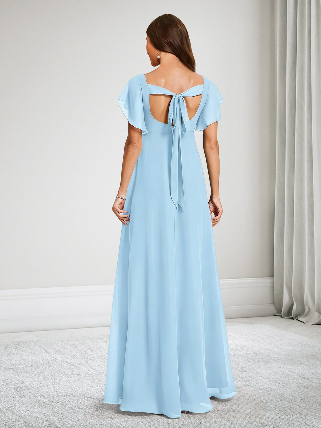 Chiffon A-Line V-Neck Floor-Length Maternity Bridesmaid Dresses With Ruffles
