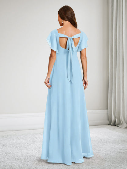 Chiffon A-Line V-Neck Floor-Length Baby Shower Bridesmaid Dresses With Ruffles