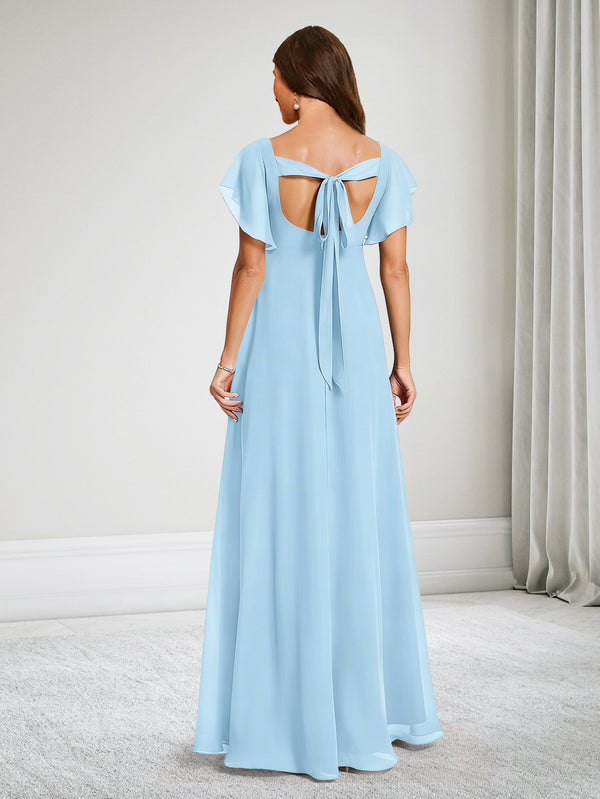 Chiffon A-Line V-Neck Floor-Length Baby Shower Bridesmaid Dresses With Ruffles