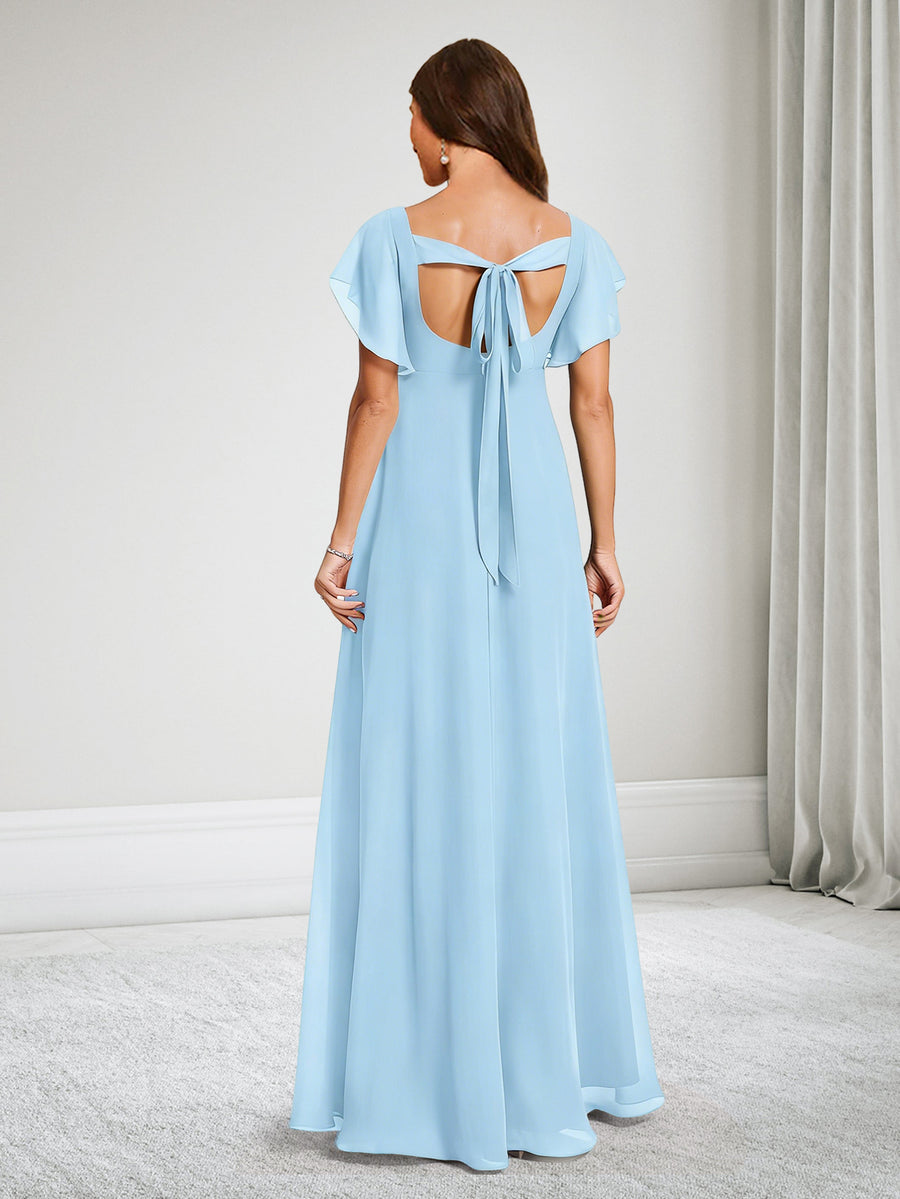 Chiffon A-Line V-Neck Floor-Length Baby Shower Bridesmaid Dresses With Ruffles