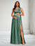 A-Line One-Shoulder Floor-Length Baby Shower Bridesmaid Dresses With Ruffles & Split Side