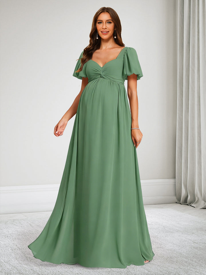 A-Line V-Neck Maternity Bridesmaid Dresses With Ruffles &amp; Bow