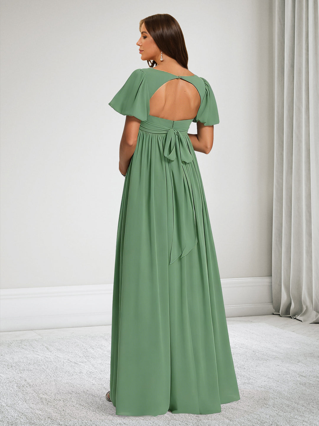 A-Line V-Neck Maternity Bridesmaid Dresses With Ruffles &amp; Bow