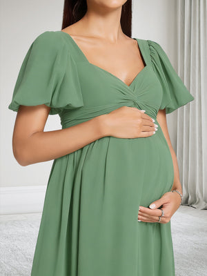 A-Line V-Neck Baby Shower Bridesmaid Dresses With Ruffles & Bow