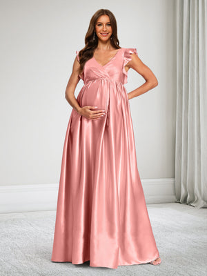 A-Line V-Neck Baby Shower Bridesmaid Dresses With Ruffles