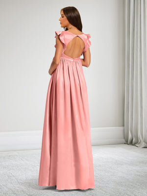 A-Line V-Neck Baby Shower Bridesmaid Dresses With Ruffles