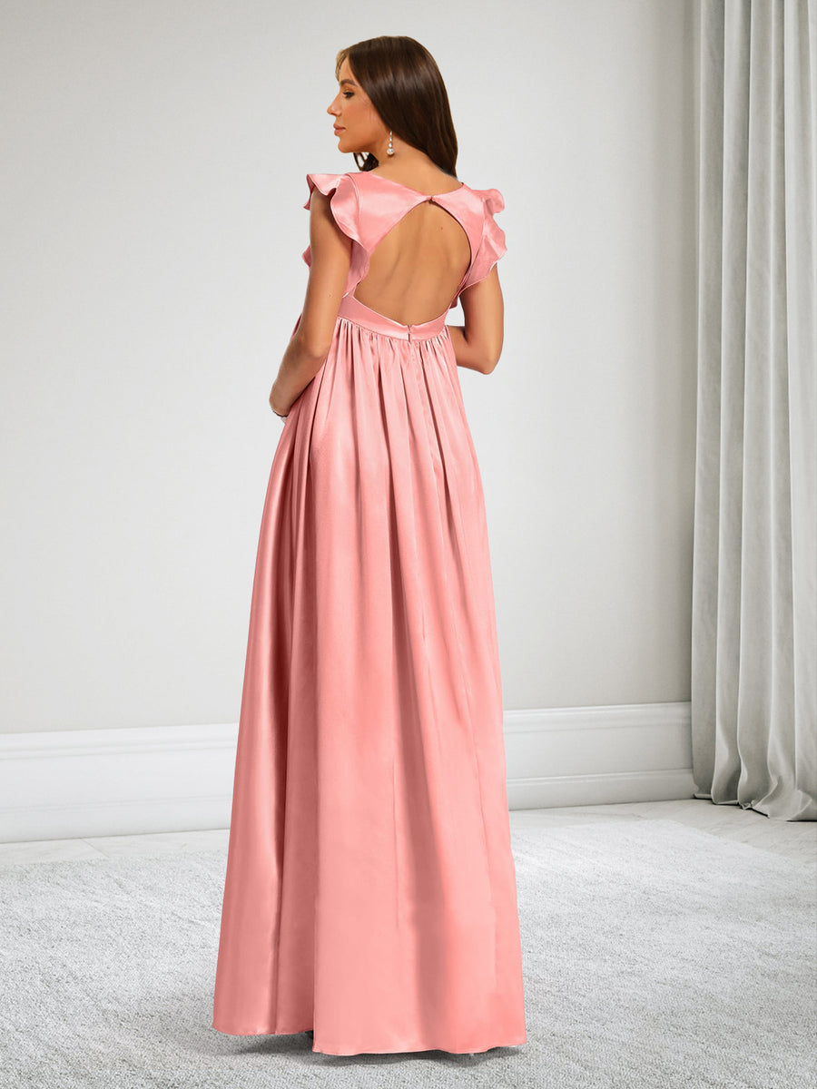 A-Line V-Neck Baby Shower Bridesmaid Dresses With Ruffles