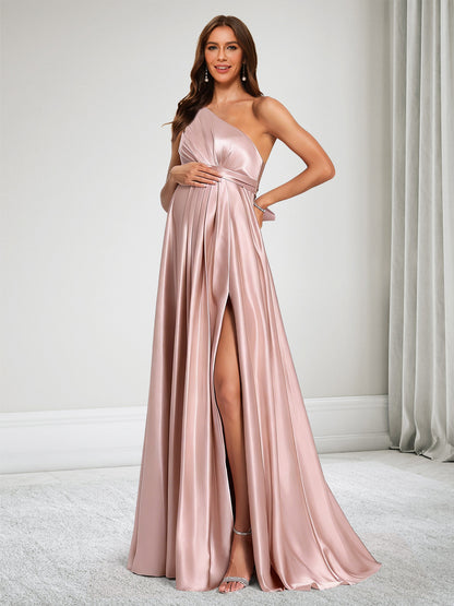 A-Line/Princess One-Shoulder Baby Shower Bridesmaid Dresses With Ruffles & Bowknot