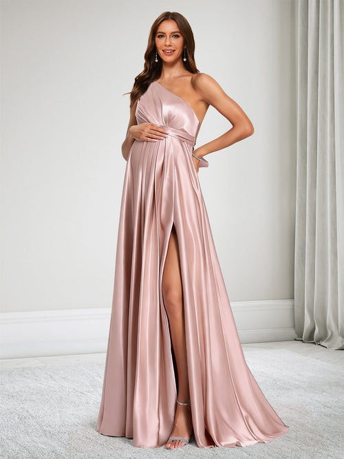 A-Line/Princess One-Shoulder Baby Shower Bridesmaid Dresses With Ruffles & Bowknot