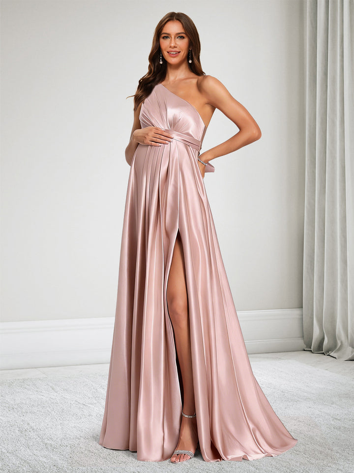 A-Line/Princess One-Shoulder Maternity Bridesmaid Dresses With Ruffles &amp; Bowknot
