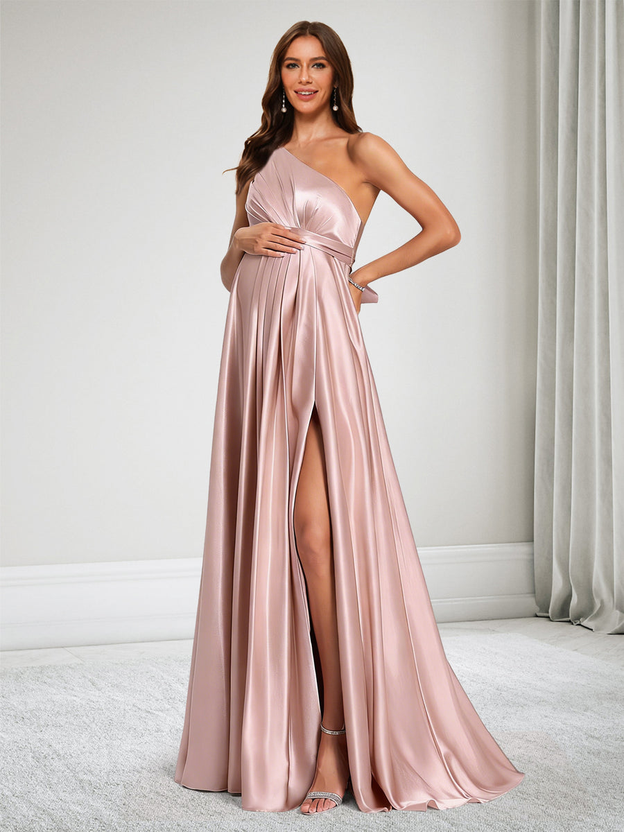 A-Line/Princess One-Shoulder Baby Shower Bridesmaid Dresses With Ruffles & Bowknot