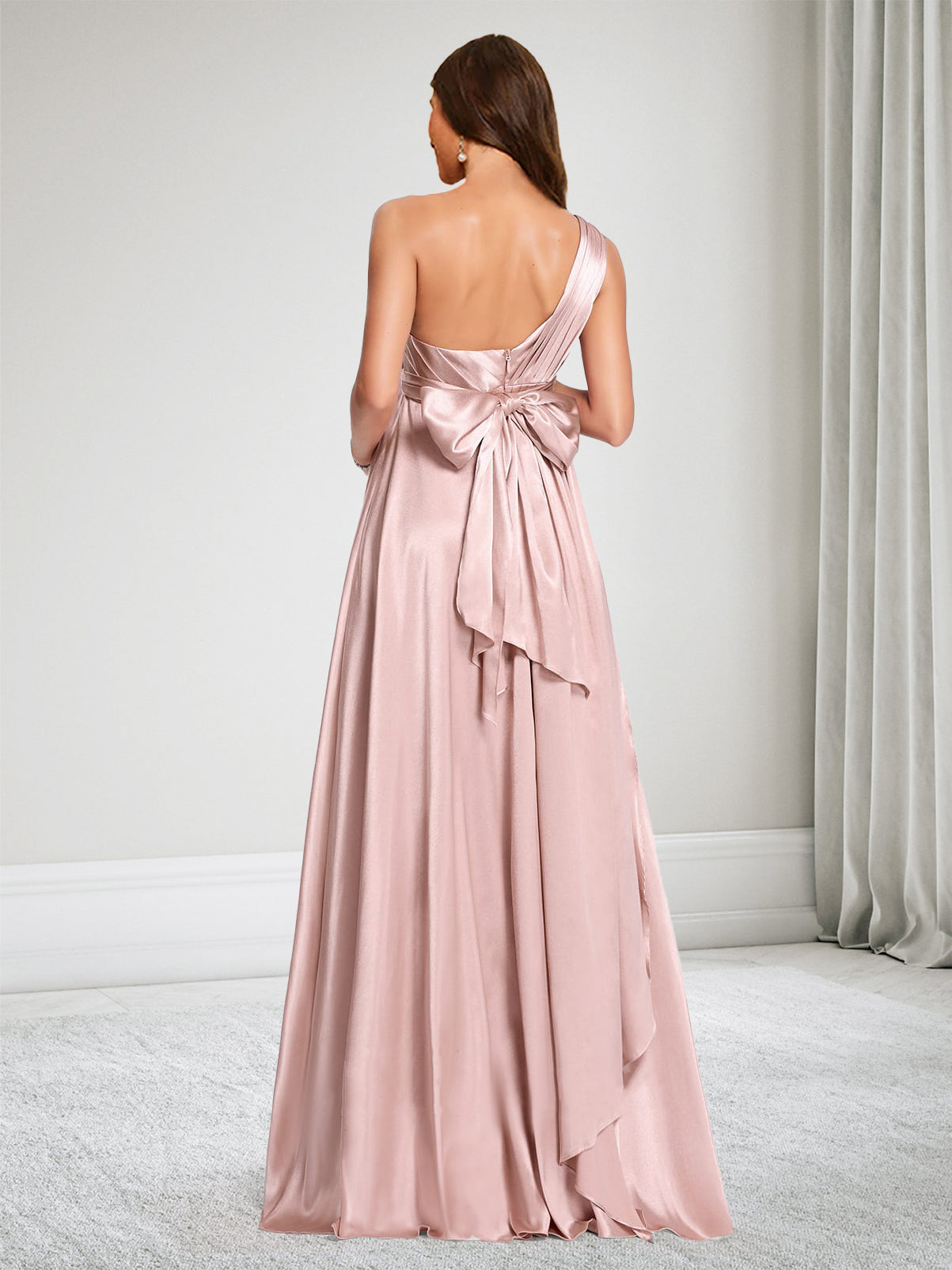 A-Line/Princess One-Shoulder Maternity Bridesmaid Dresses With Ruffles & Bowknot