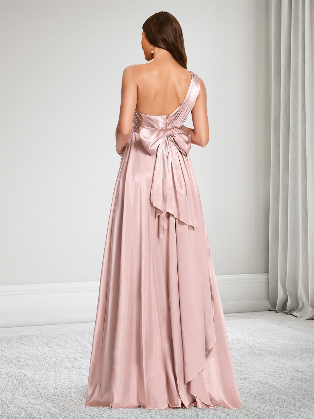 A-Line/Princess One-Shoulder Maternity Bridesmaid Dresses With Ruffles &amp; Bowknot