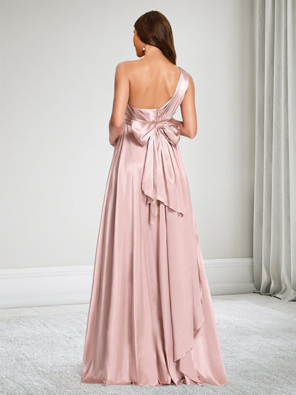 A-Line/Princess One-Shoulder Baby Shower Bridesmaid Dresses With Ruffles & Bowknot