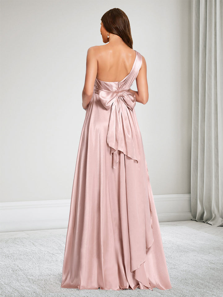 A-Line/Princess One-Shoulder Maternity Bridesmaid Dresses With Ruffles &amp; Bowknot