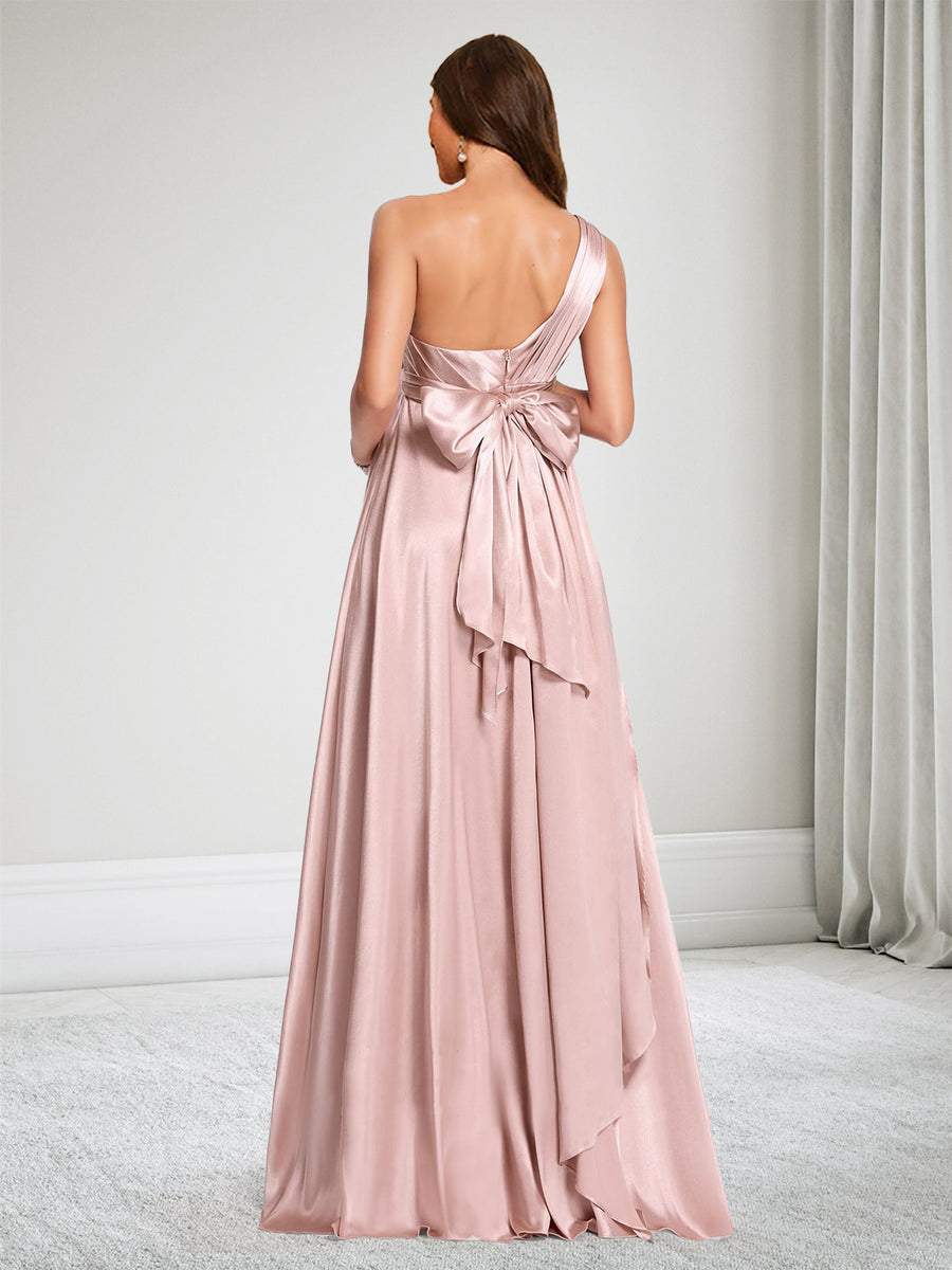 A-Line/Princess One-Shoulder Baby Shower Bridesmaid Dresses With Ruffles & Bowknot
