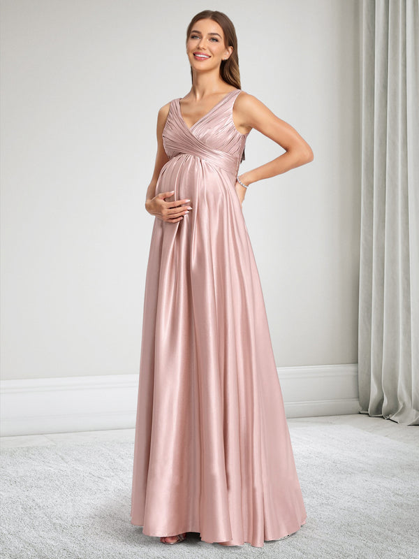A-Line/Princess V-Neck Baby Shower Bridesmaid Dresses With Pleats