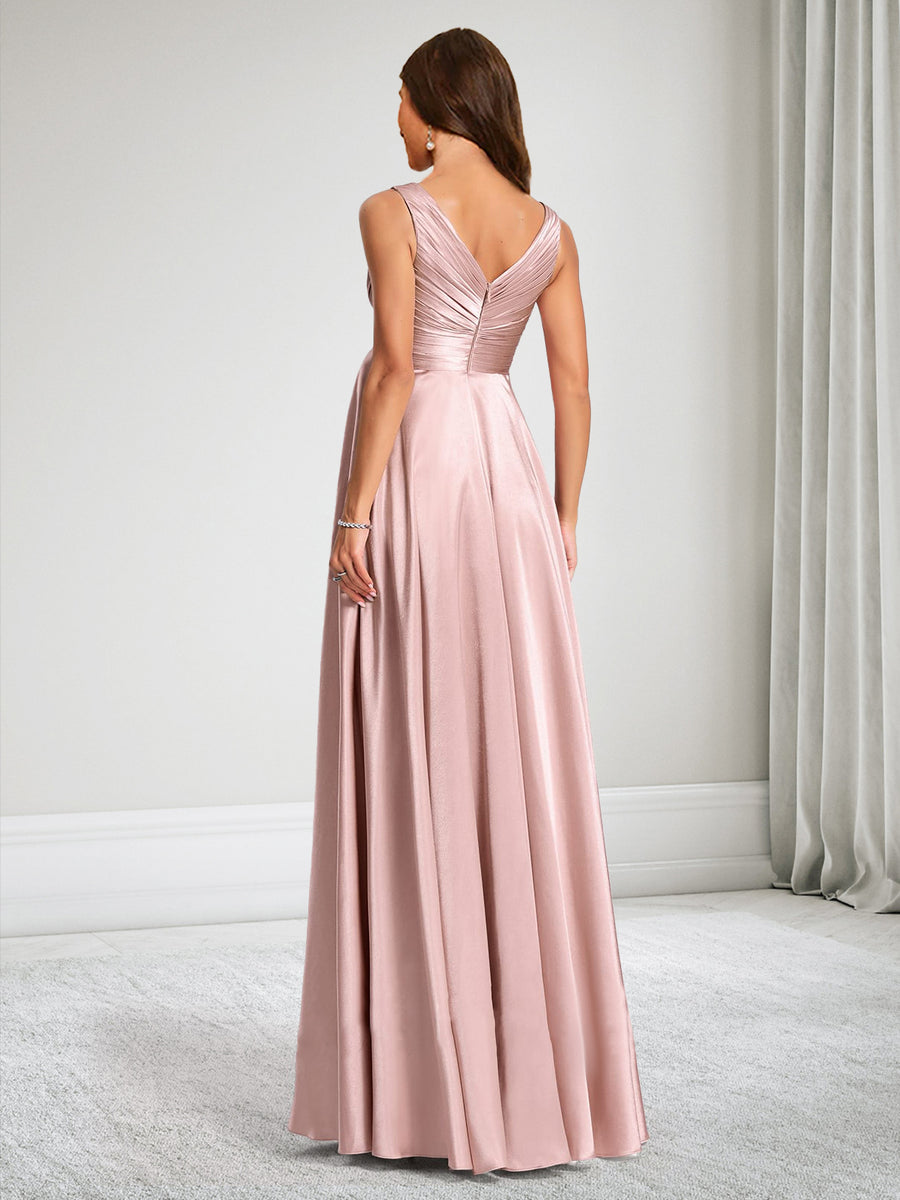 A-Line/Princess V-Neck Baby Shower Bridesmaid Dresses With Pleats