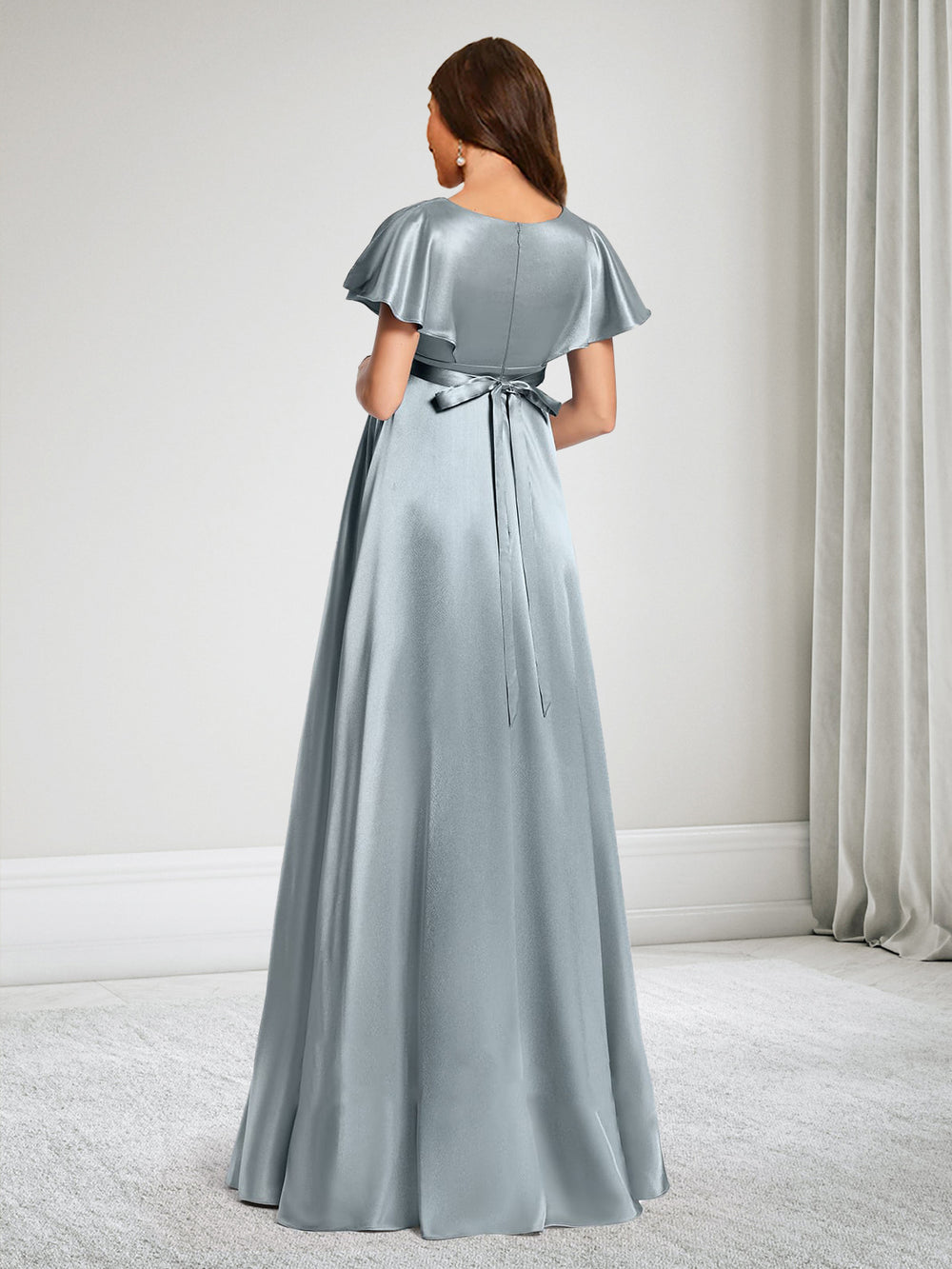 A-Line V-Neck Baby Shower Bridesmaid Dresses With Bow & Ruffles