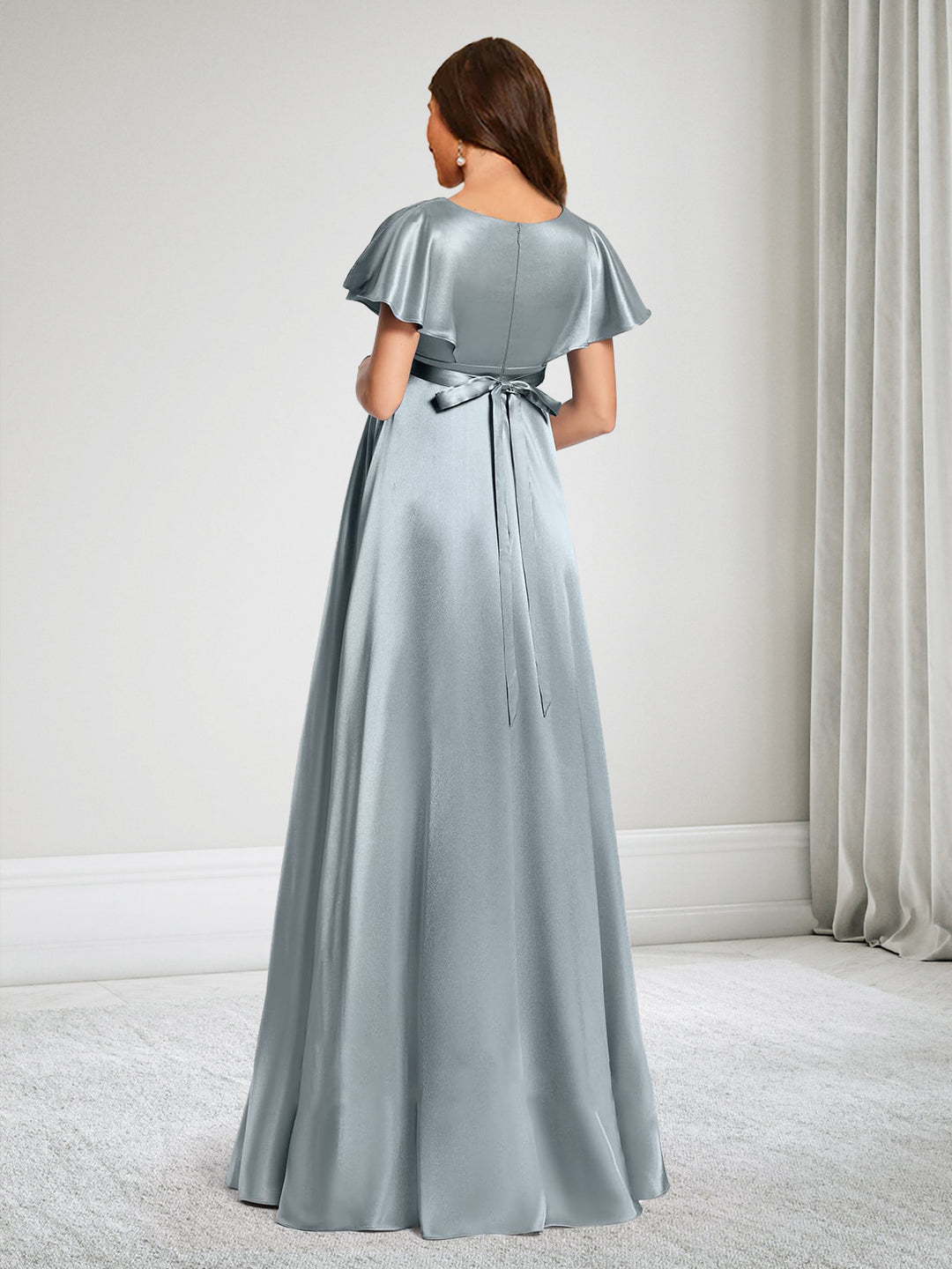 A-Line V-Neck Maternity Bridesmaid Dresses With Bow &amp; Ruffles