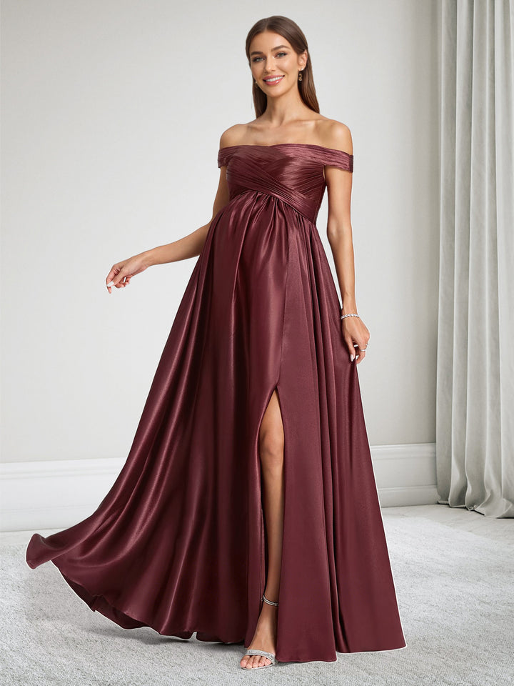 A-Line Off-the-Shoulder Sleeveless Maternity Bridesmaid Dresses With Pleated