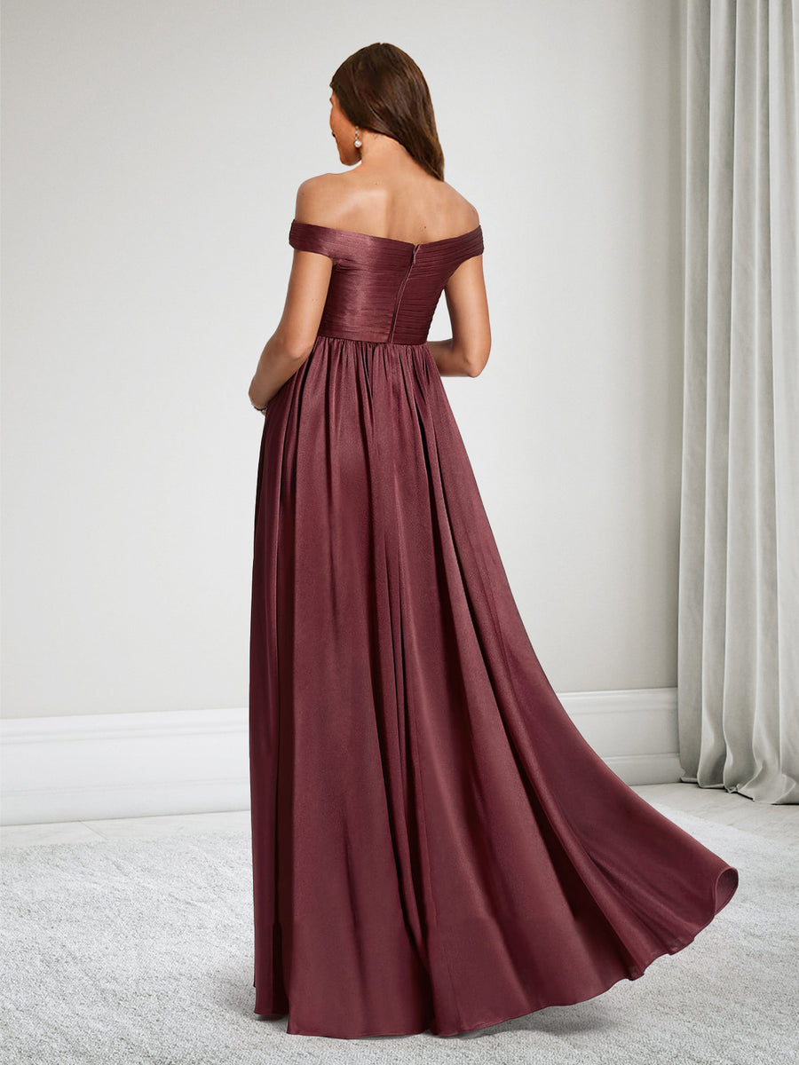 A-Line Off-the-Shoulder Sleeveless Baby Shower Bridesmaid Dresses With Pleated