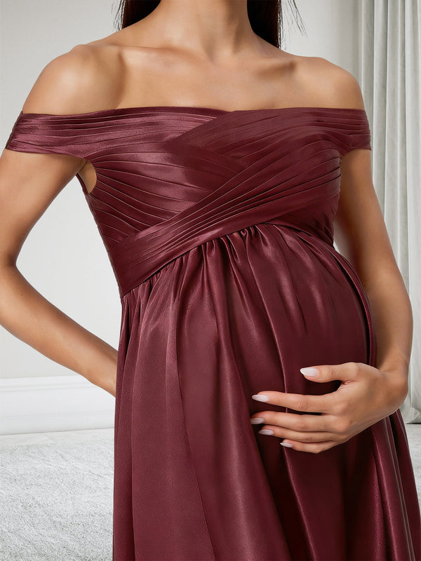 A-Line Off-the-Shoulder Sleeveless Baby Shower Bridesmaid Dresses With Pleated