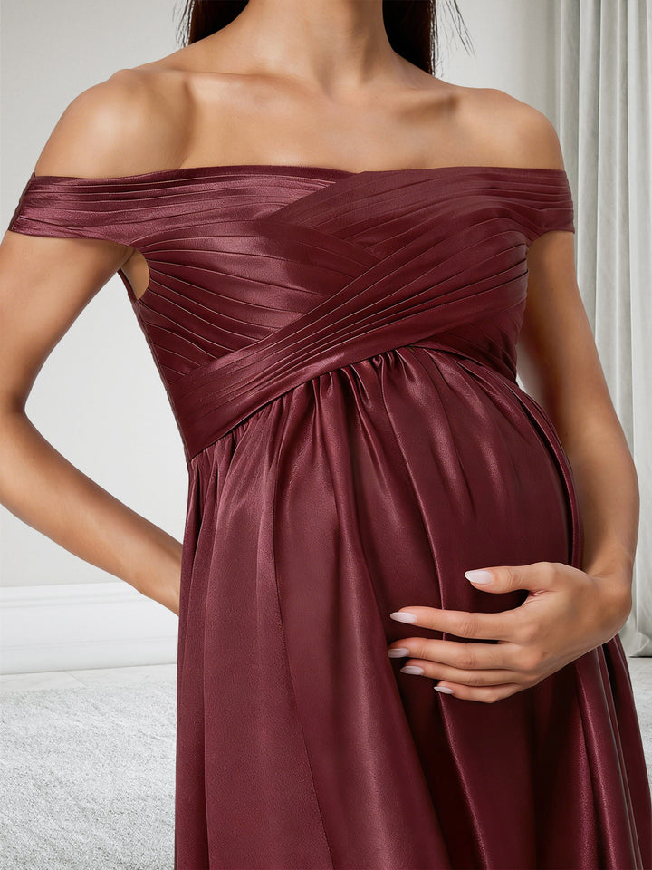 A-Line Off-the-Shoulder Sleeveless Maternity Bridesmaid Dresses With Pleated
