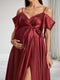 A-Line Cold Shoulder Sleeveless Maternity Bridesmaid Dresses With Bow & Split Side
