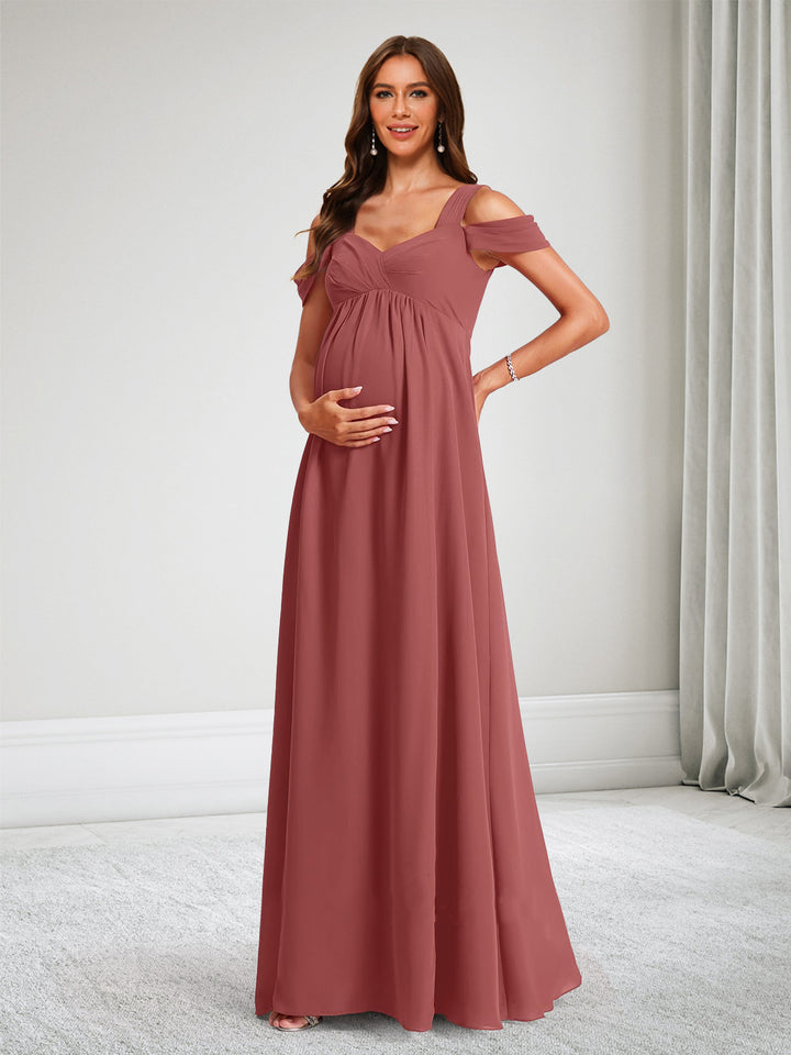 A-Line Cold Shoulder V-Neck Maternity Bridesmaid Dresses With Pleated