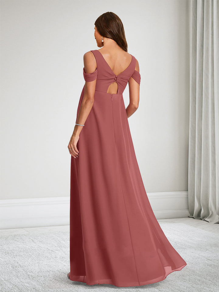 A-Line Cold Shoulder V-Neck Maternity Bridesmaid Dresses With Pleated