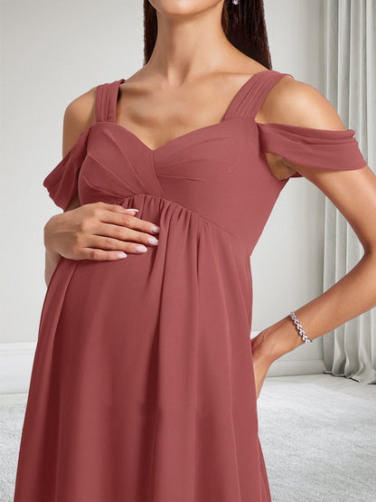 A-Line Cold Shoulder V-Neck Baby Shower Bridesmaid Dresses With Pleated