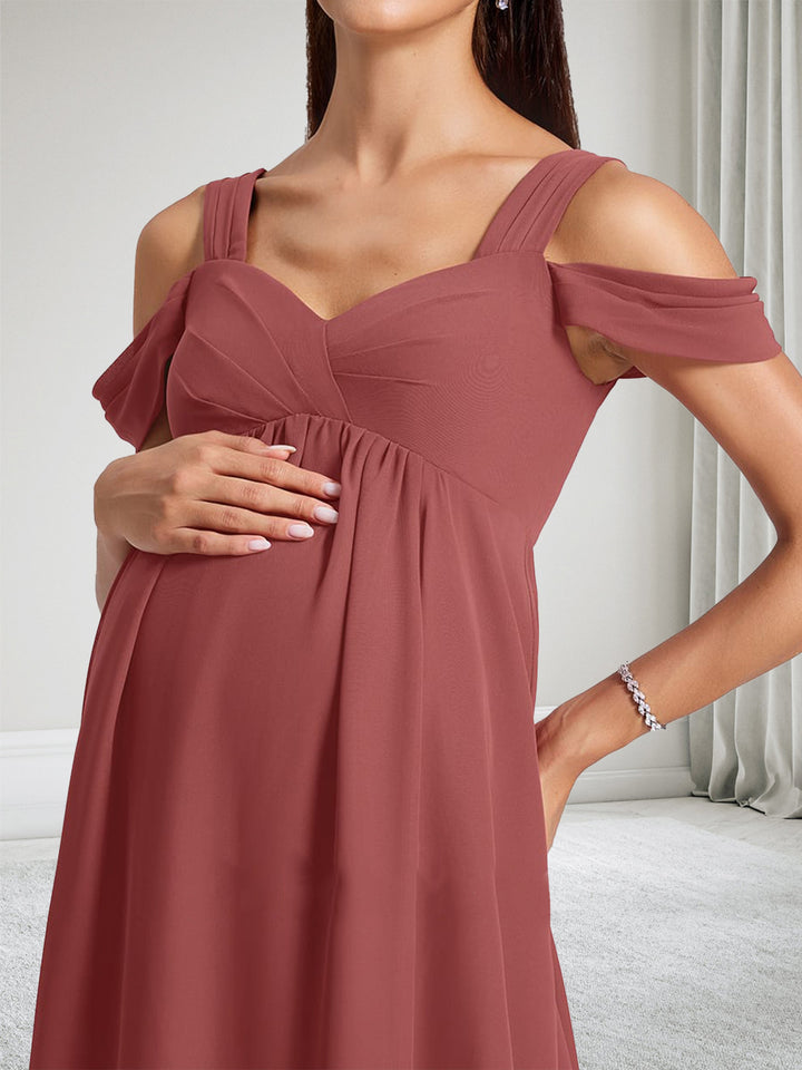 A-Line Cold Shoulder V-Neck Maternity Bridesmaid Dresses With Pleated