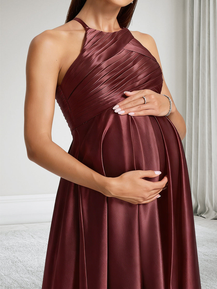 A-Line Halter Ruched Baby Shower Bridesmaid Dresses With Ruffles