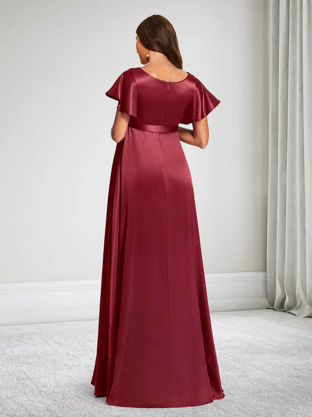 A-Line V-Neck Maternity Bridesmaid Dresses With Bow &amp; Ruffles