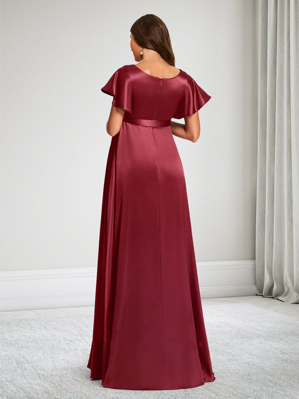 A-Line V-Neck Baby Shower Bridesmaid Dresses With Bow & Ruffles