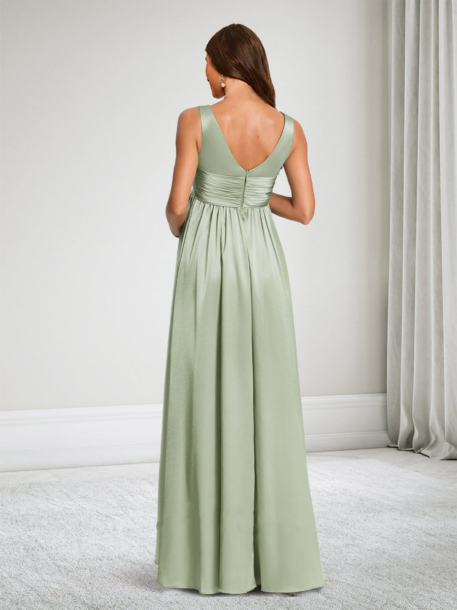 A-Line/Princess V-Neck Baby Shower Bridesmaid Dresses With Pleats