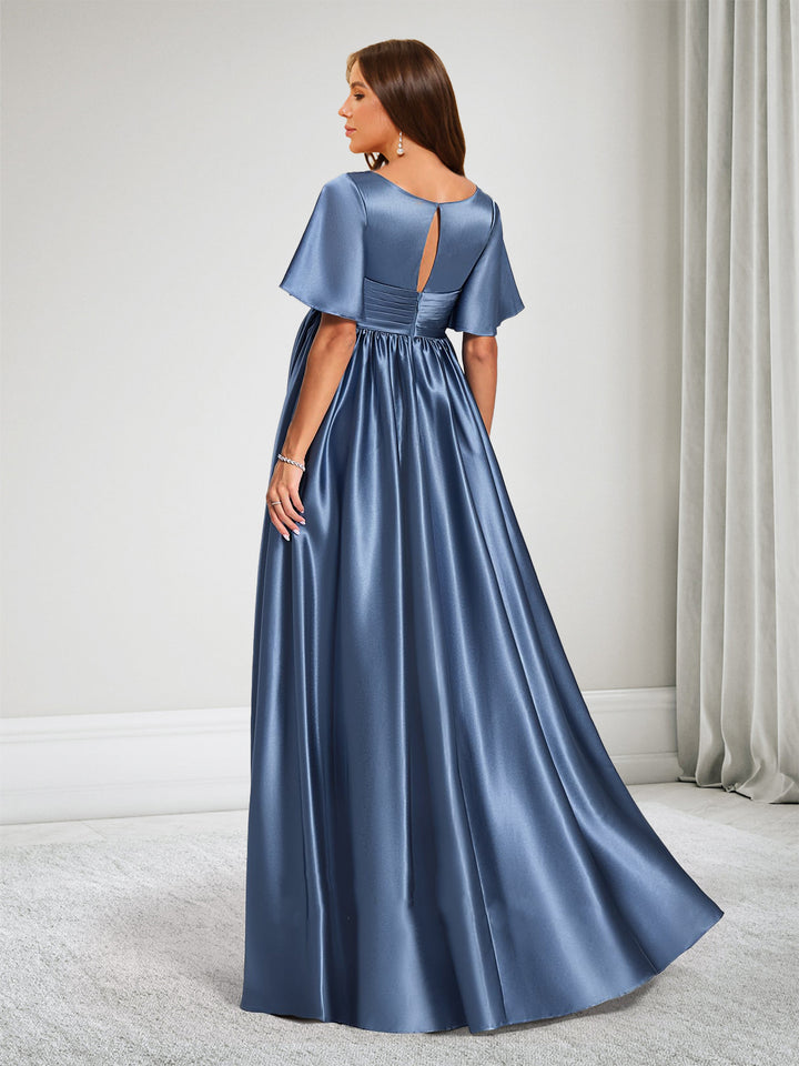 A-Line V-Neck Short Sleeves Maternity Bridesmaid Dresses With Ruffles