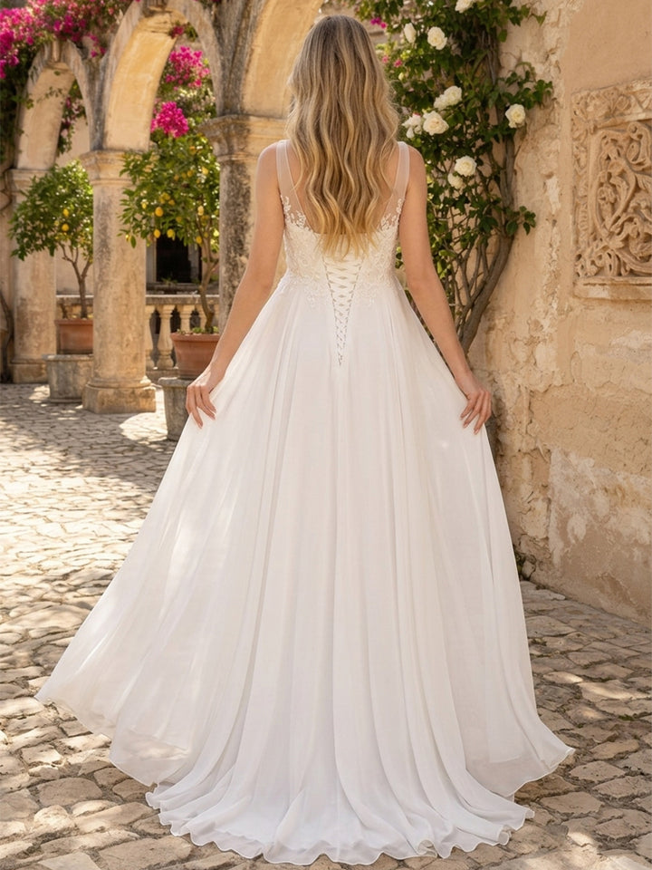 A-Line/Princess Scoop Sleeveless Floor-Length Maternity Wedding Dresses With Applique