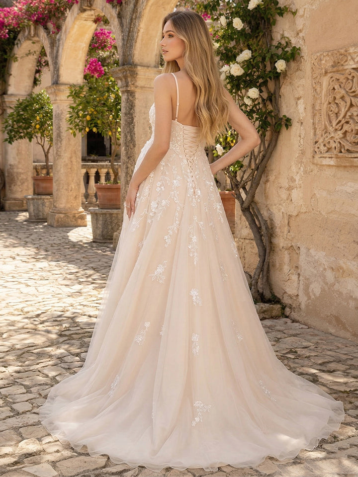 A-Line/Princess Square Neck Spaghetti Straps Sleeveless Floor-Length Maternity Wedding Dresses With Applique
