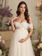A-Line/Princess Off the Shoulder Strapless Floor-Length Maternity Wedding Dresses With Applique