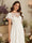 A-Line/Princess Illusion Neck Short Sleeves Floor-Length Maternity Wedding Dresses With Applique & Lace